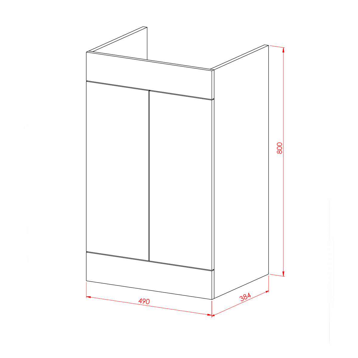 Luan 500mm 2 Door Floor Standing Vanity Unit & Basin - Anthracite - Technical drawing