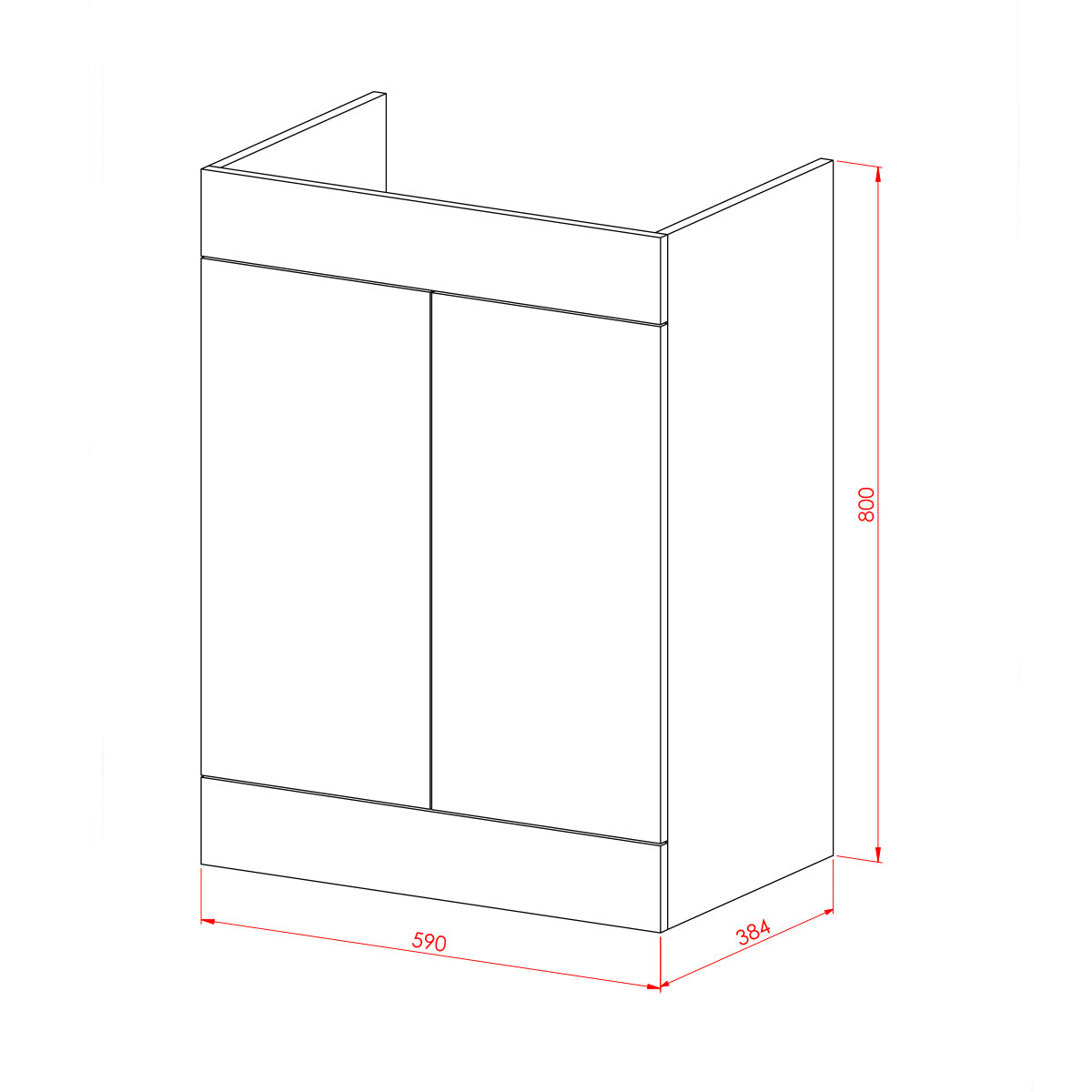 Austin 600mm 2 Door Floor Standing Vanity Unit & Basin - Anthracite - Technical drawing