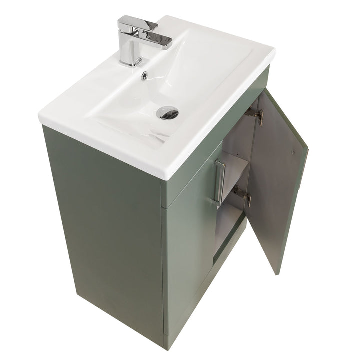 Austin 600mm 2 Door Floor Standing Vanity Unit &amp; Basin - Sage Green