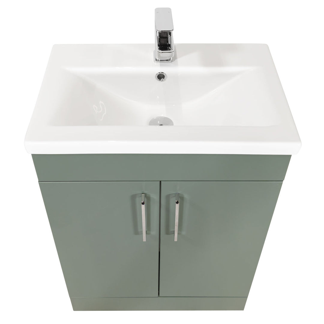 Austin 600mm 2 Door Floor Standing Vanity Unit &amp; Basin - Sage Green