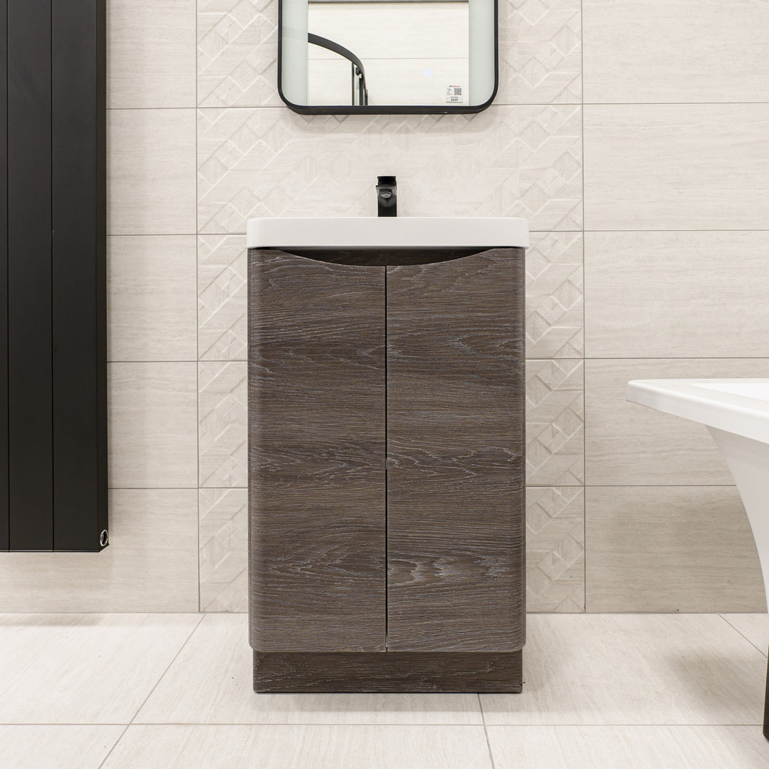 Baltimore 500mm 2 Door Floor Standing Vanity Unit &amp; Basin - Graphite Oak