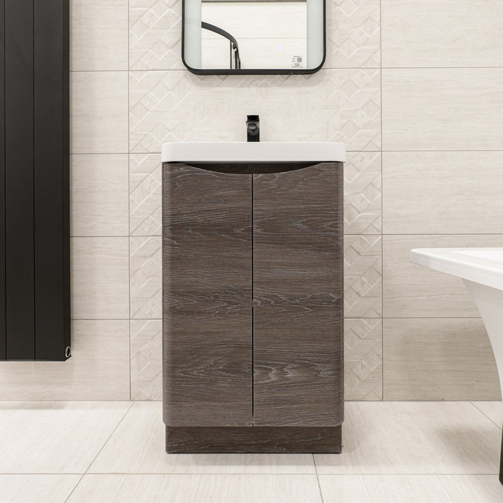 Baltimore 500mm 2 Door Floor Standing Vanity Unit &amp; Basin - Graphite Oak