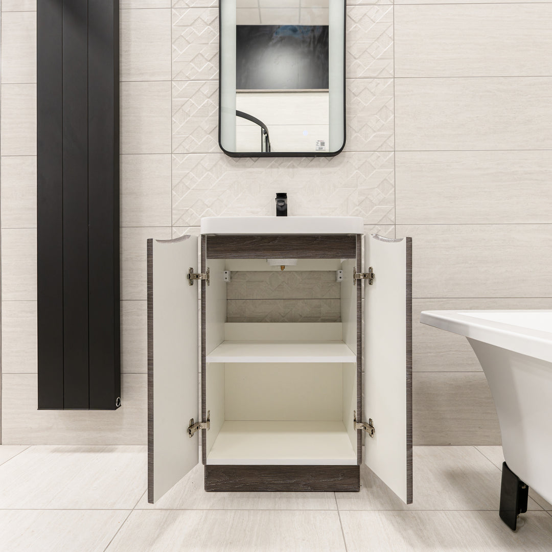 Baltimore 500mm 2 Door Floor Standing Vanity Unit &amp; Basin - Graphite Oak