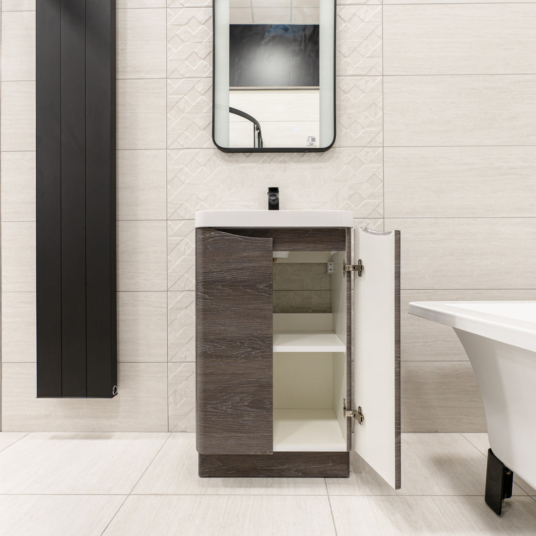 Baltimore 500mm 2 Door Floor Standing Vanity Unit &amp; Basin - Graphite Oak