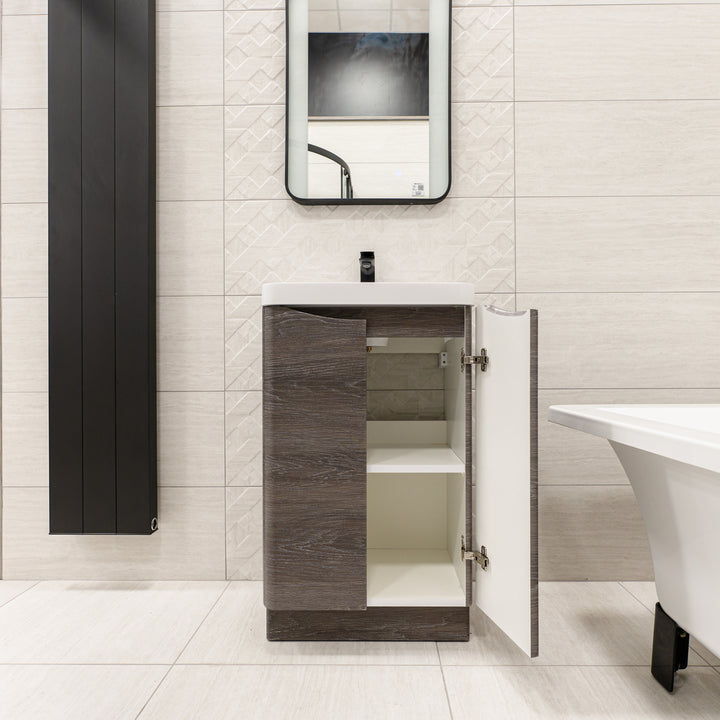 Baltimore 500mm 2 Door Floor Standing Vanity Unit &amp; Basin - Graphite Oak