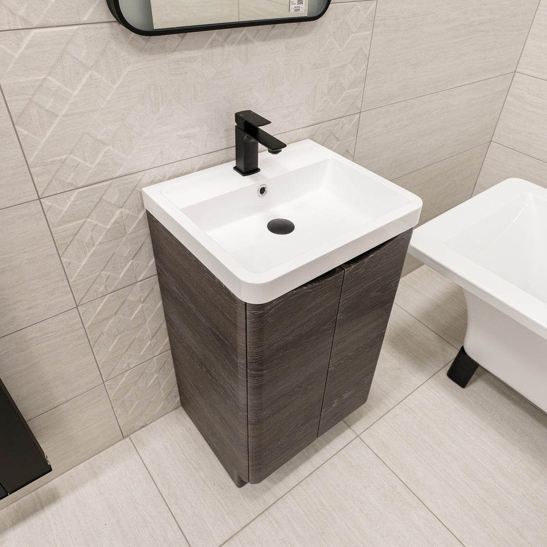 Baltimore 500mm 2 Door Floor Standing Vanity Unit &amp; Basin - Graphite Oak