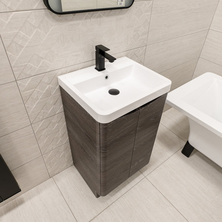 Baltimore 500mm 2 Door Floor Standing Vanity Unit &amp; Basin - Graphite Oak