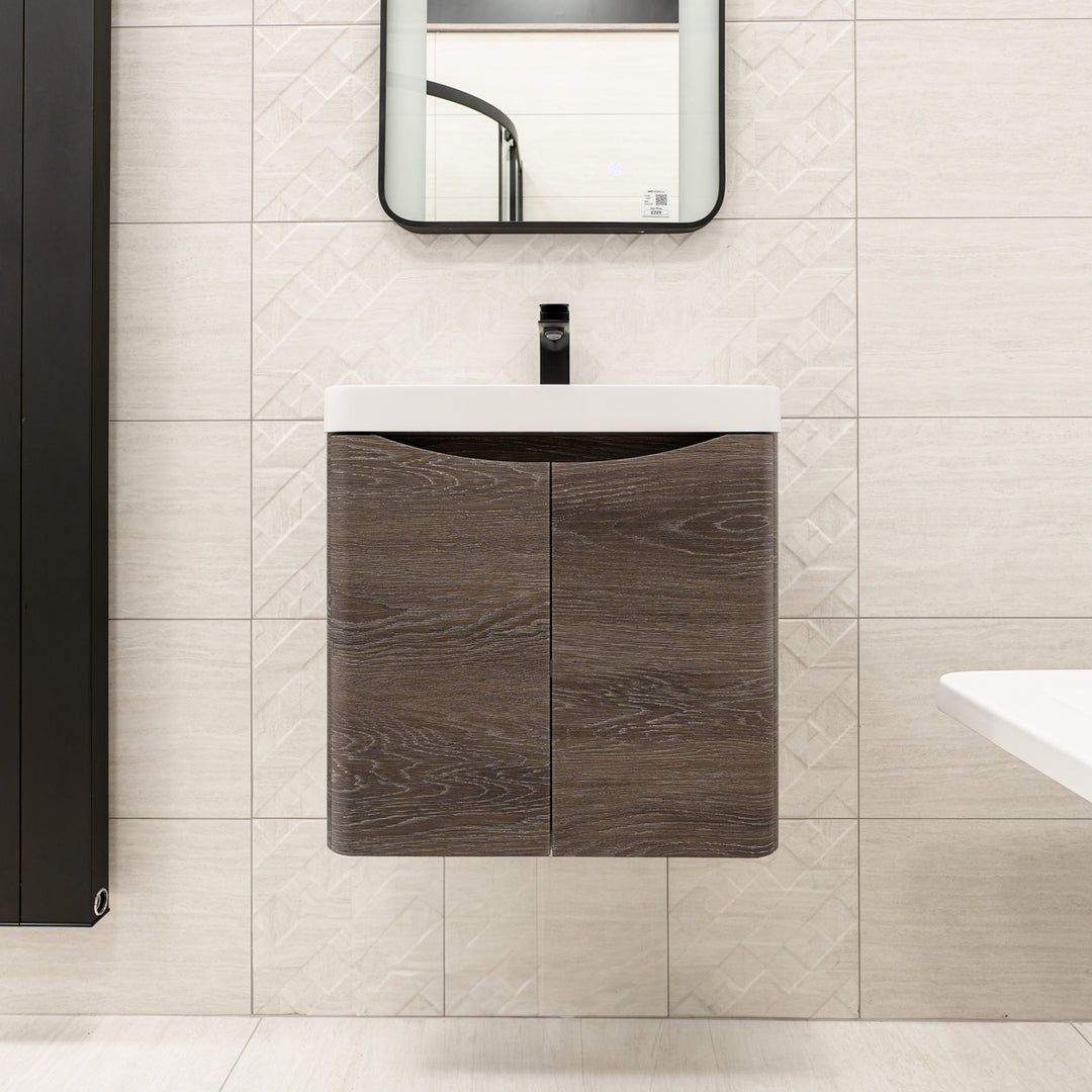 Baltimore 500mm 2 Door Wall Hung Vanity Unit &amp; Basin - Graphite Oak