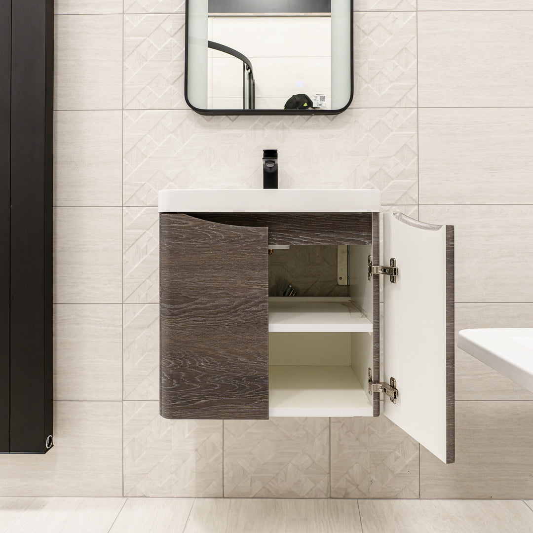 Baltimore 500mm 2 Door Wall Hung Vanity Unit &amp; Basin - Graphite Oak
