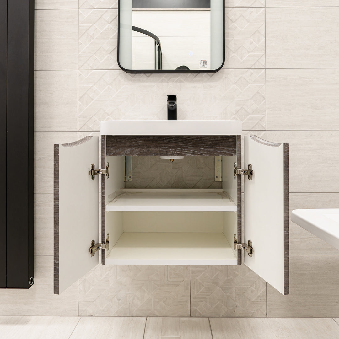 Baltimore 500mm 2 Door Wall Hung Vanity Unit &amp; Basin - Graphite Oak