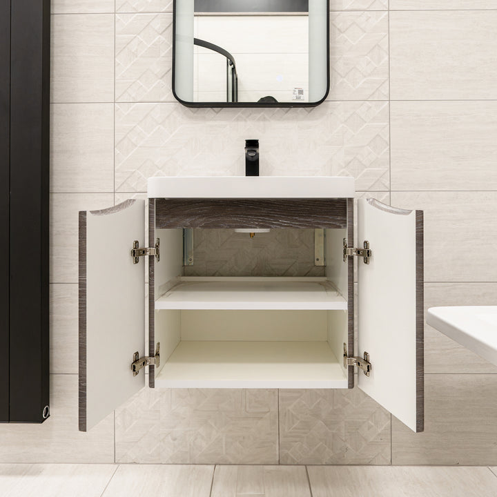 Baltimore 500mm 2 Door Wall Hung Vanity Unit &amp; Basin - Graphite Oak