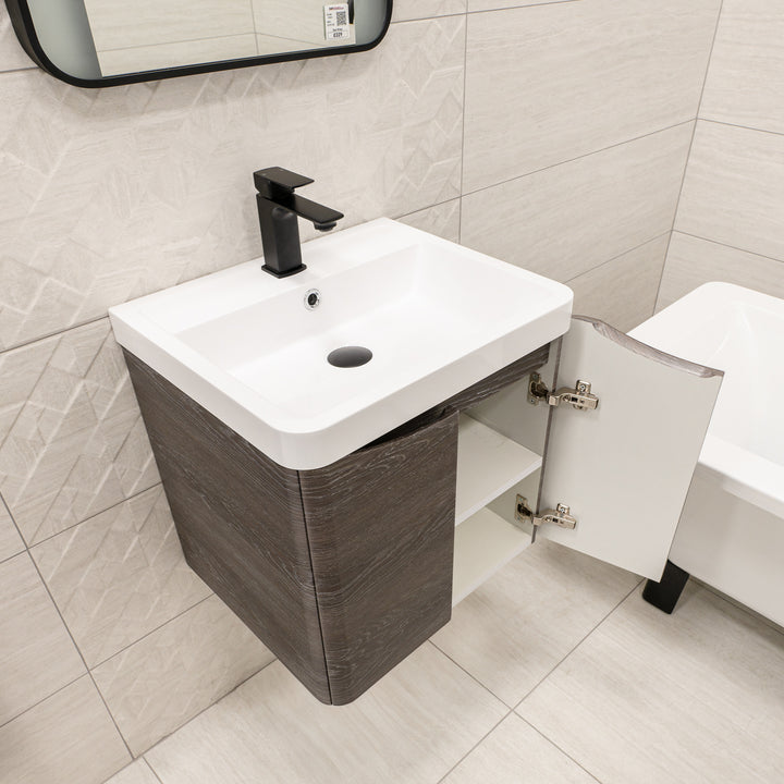 Baltimore 500mm 2 Door Wall Hung Vanity Unit &amp; Basin - Graphite Oak