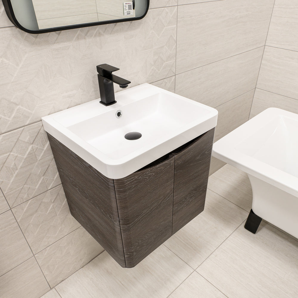 Baltimore 500mm 2 Door Wall Hung Vanity Unit & Basin - Bardolino Oak