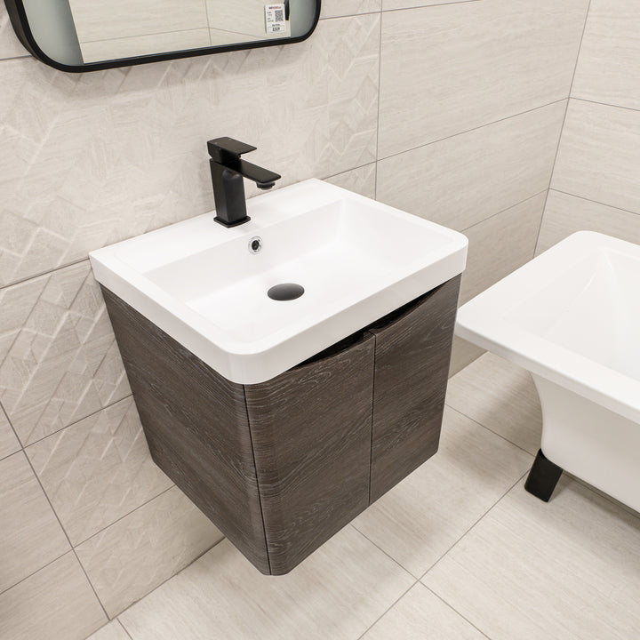 Baltimore 500mm 2 Door Wall Hung Vanity Unit &amp; Basin - Bardolino Oak