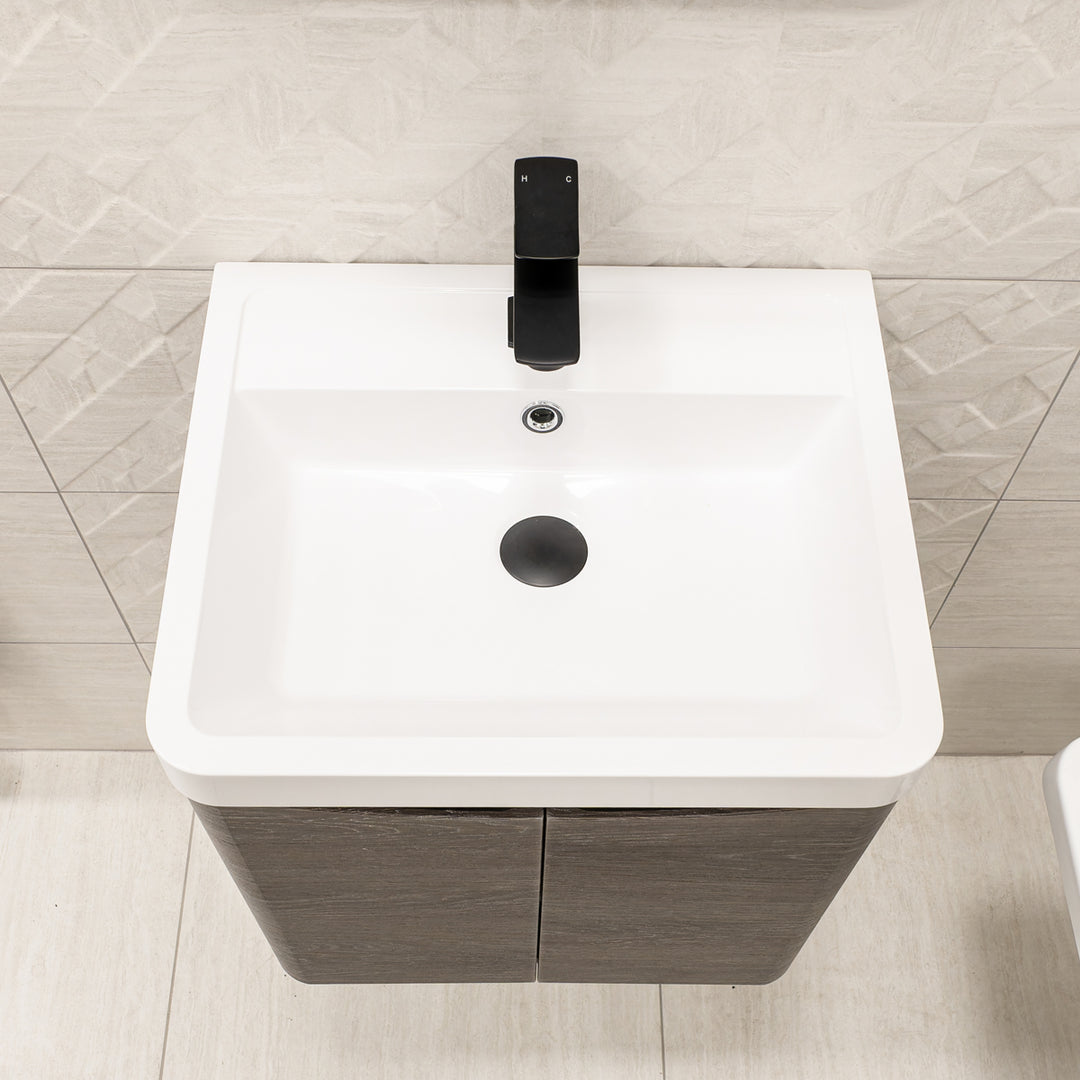 Baltimore 500mm 2 Door Wall Hung Vanity Unit &amp; Basin - Graphite Oak