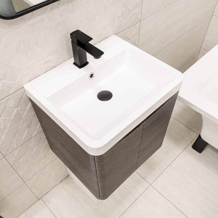Baltimore 500mm 2 Door Wall Hung Vanity Unit &amp; Basin - Graphite Oak
