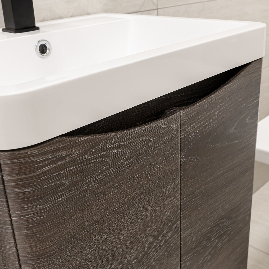 Baltimore 500mm 2 Door Wall Hung Vanity Unit &amp; Basin - Graphite Oak