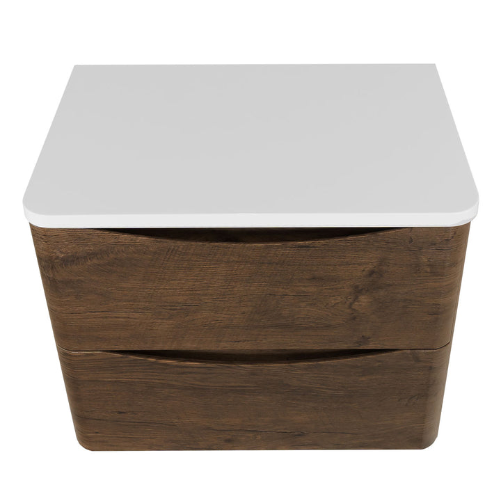 Baltimore 600mm Wall Hung Vanity Unit &amp; Worktop - Chestnut