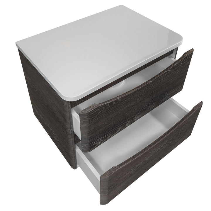 Baltimore 600mm Wall Hung Vanity Unit &amp; Worktop - Graphite Oak