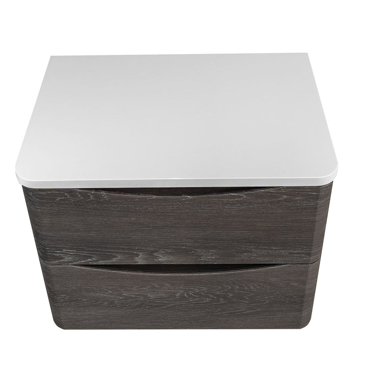 Baltimore 600mm Wall Hung Vanity Unit &amp; Worktop - Graphite Oak