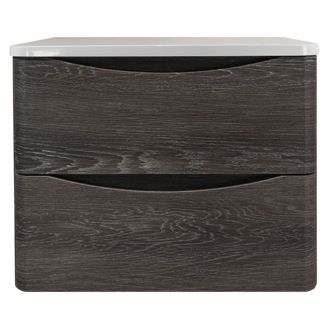 Baltimore 600mm Wall Hung Vanity Unit &amp; Worktop - Graphite Oak