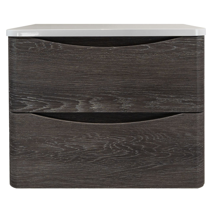 Baltimore 600mm Wall Hung Vanity Unit &amp; Worktop - Graphite Oak