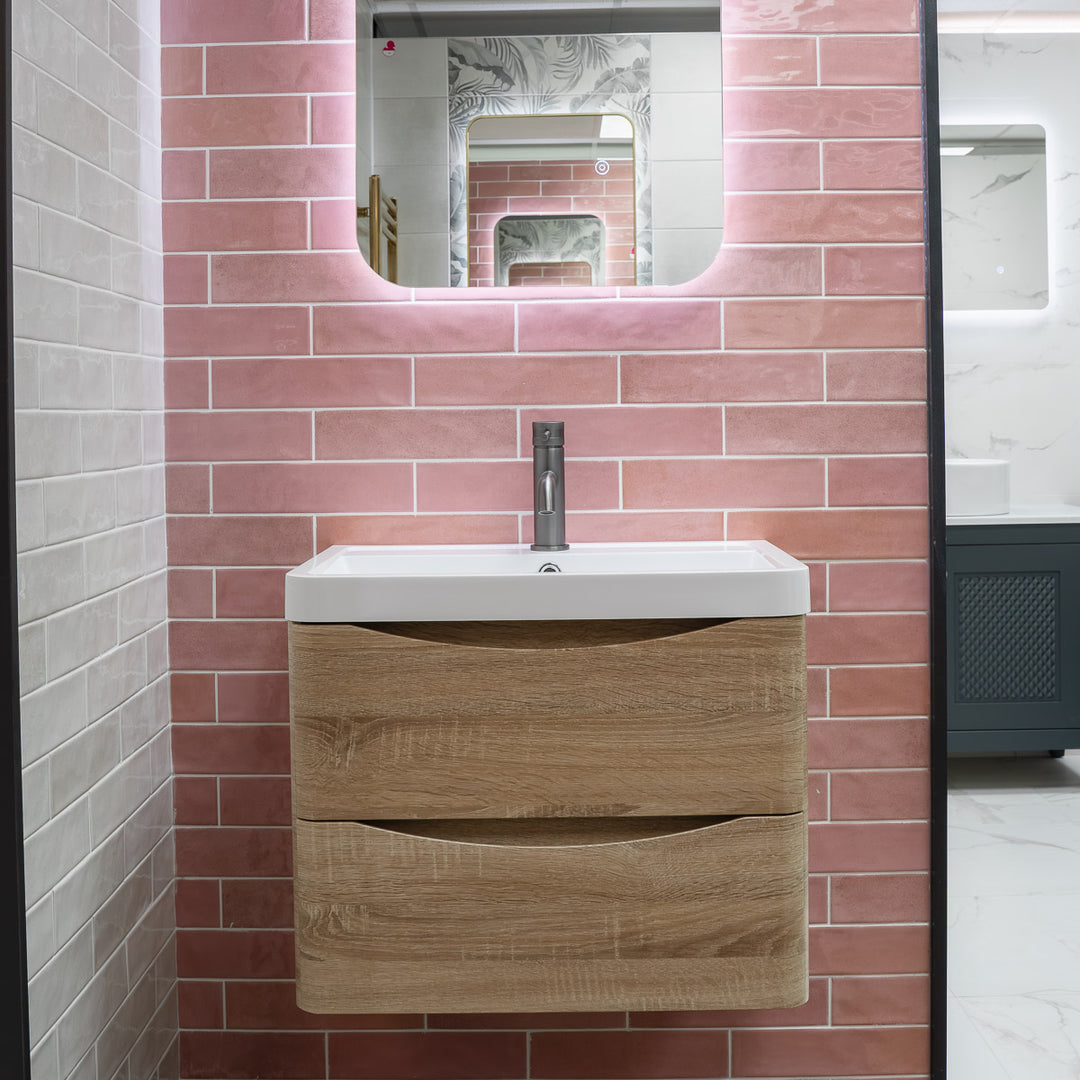 Baltimore 600mm Wall Hung Vanity Unit &amp; Basin - Bardolino Oak