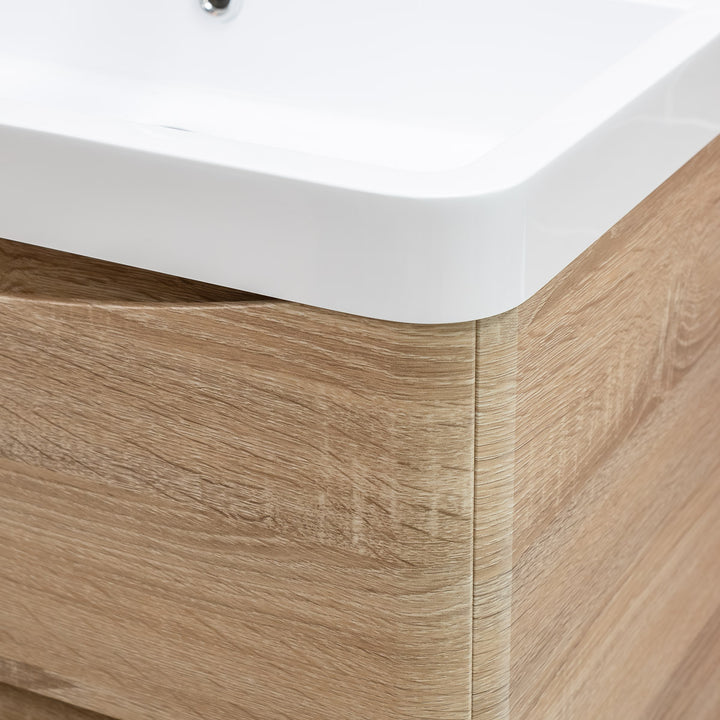 Baltimore 600mm Wall Hung Vanity Unit &amp; Basin - Bardolino Oak