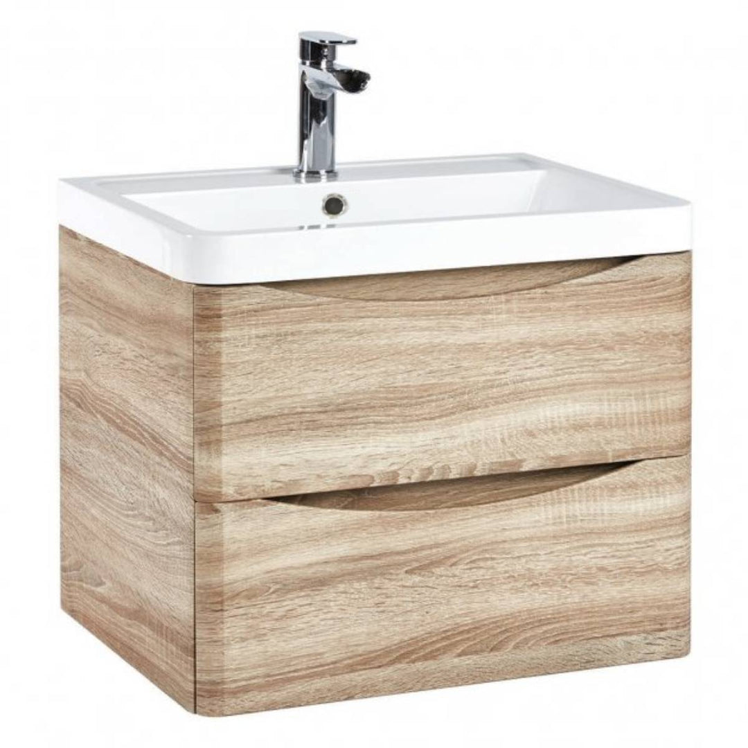 Baltimore 600mm Wall Hung Vanity Unit &amp; Basin - Bardolino Oak