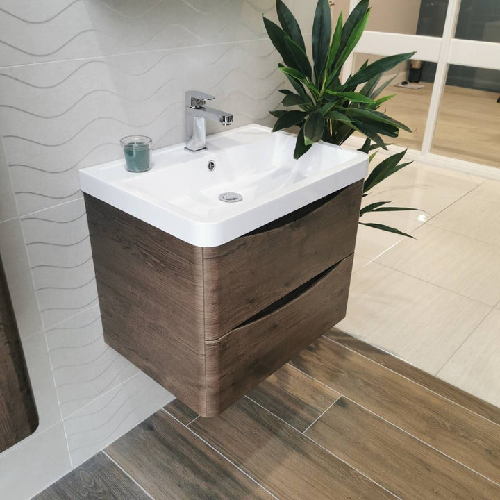Baltimore 600mm Wall Hung Vanity Unit &amp; Basin - Chestnut