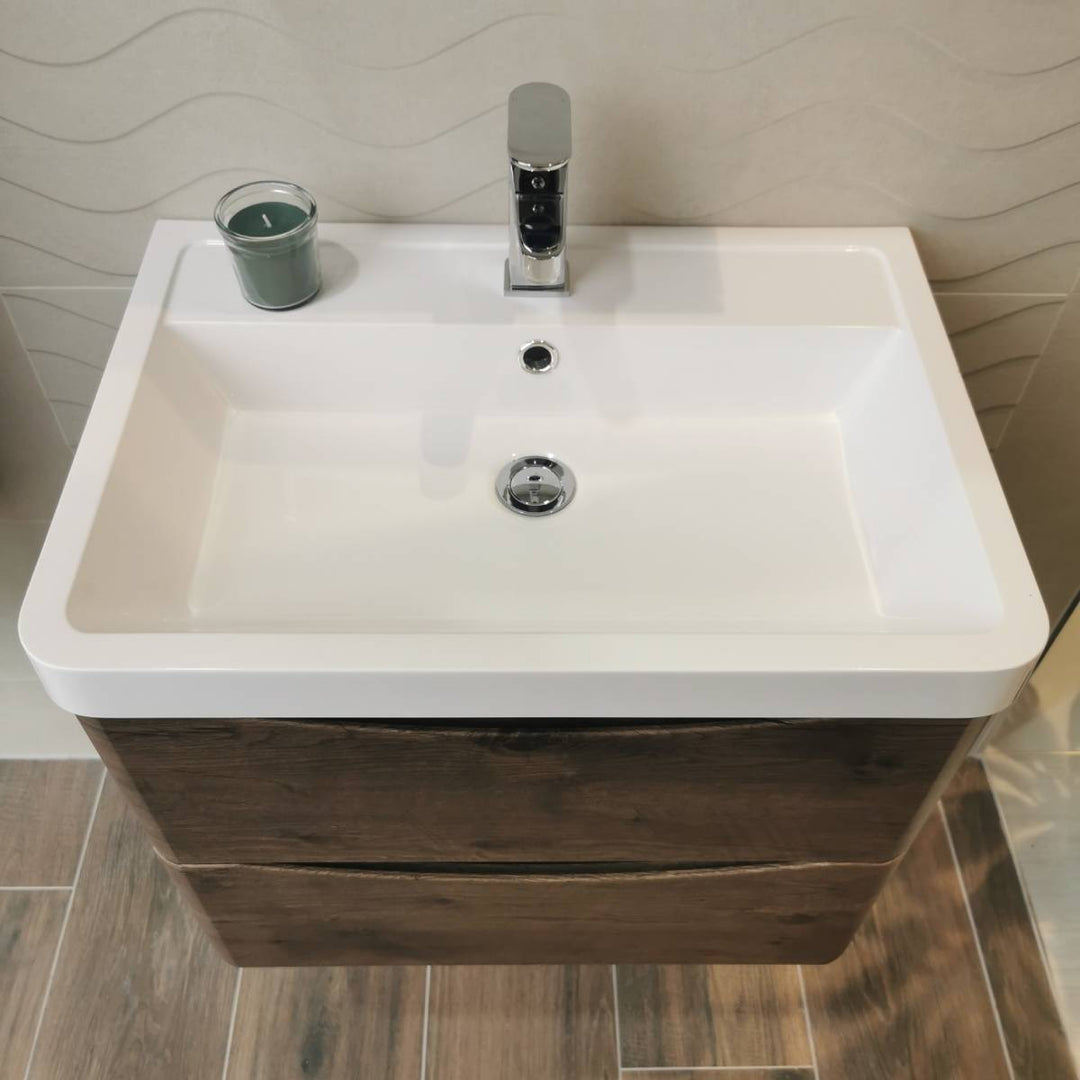 Baltimore 600mm Wall Hung Vanity Unit & Basin - Chestnut