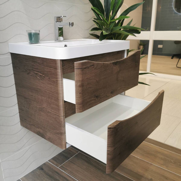 Baltimore 600mm Wall Hung Vanity Unit &amp; Basin - Chestnut