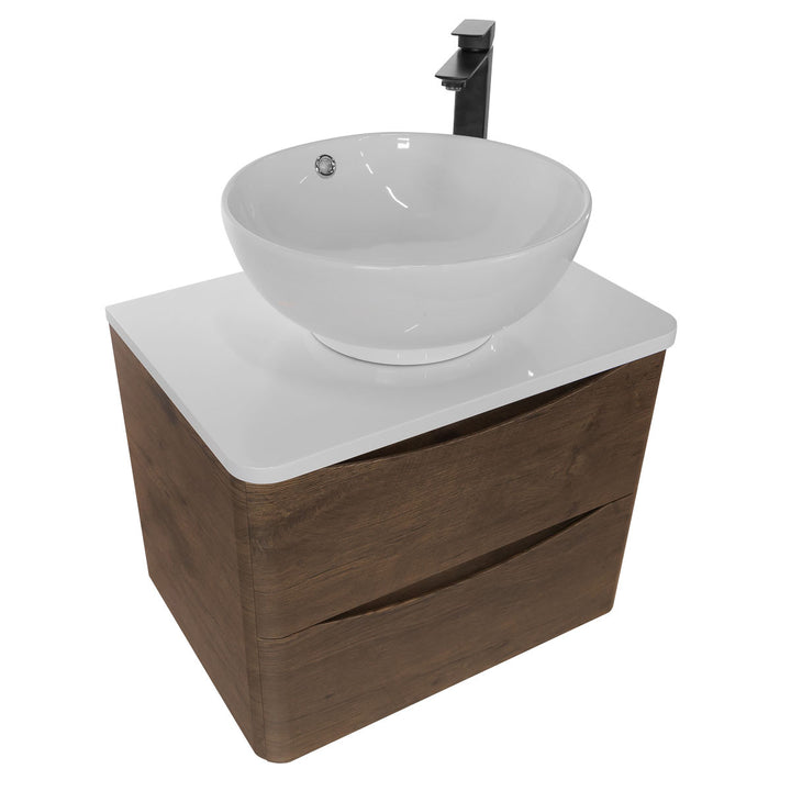 Baltimore 600mm Wall Mounted Vanity Unit, Worktop, Basin &amp; Chrome Tap - Chestnut
