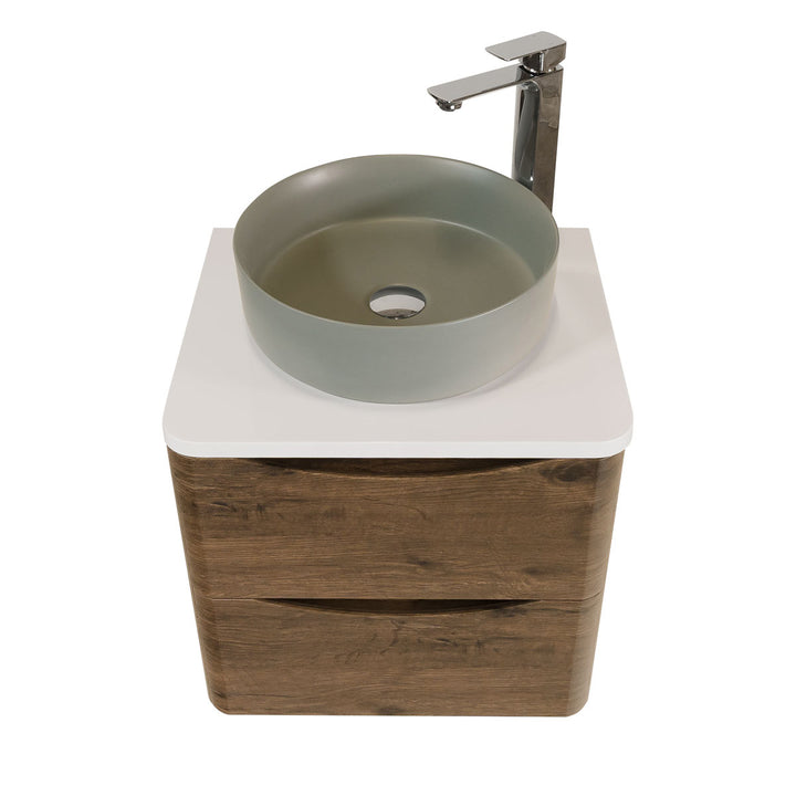 Baltimore 600mm Wall Hung Vanity Unit, Worktop, Basin &amp; Chrome Tap - Chestnut
