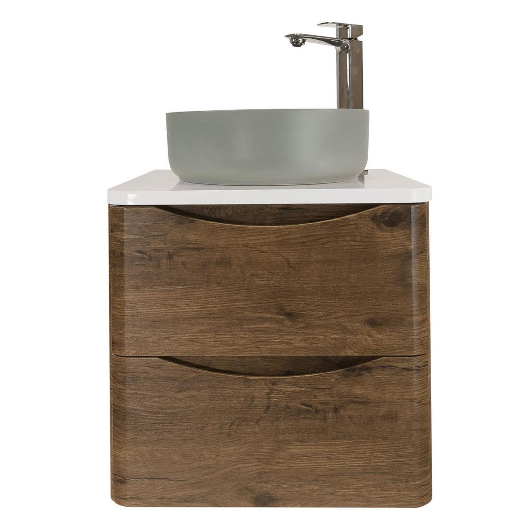 Baltimore 600mm Wall Hung Vanity Unit, Worktop, Basin &amp; Chrome Tap - Chestnut