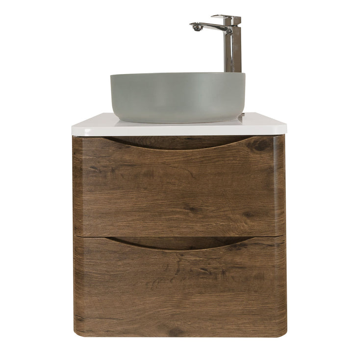 Baltimore 600mm Wall Hung Vanity Unit, Worktop, Basin &amp; Chrome Tap - Chestnut
