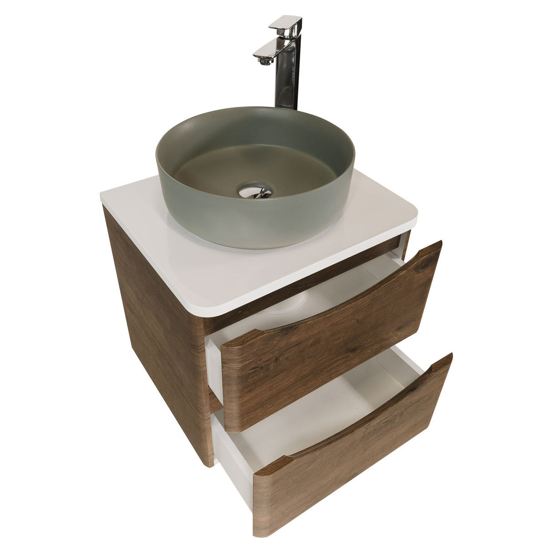Baltimore 600mm Wall Hung Vanity Unit, Worktop, Basin &amp; Chrome Tap - Chestnut
