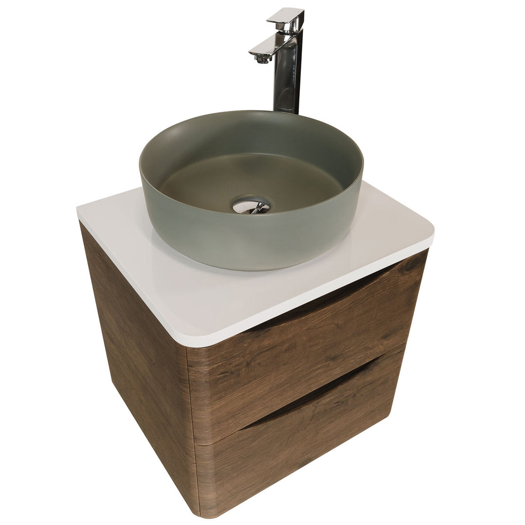 Baltimore 600mm Wall Hung Vanity Unit, Worktop, Basin &amp; Chrome Tap - Chestnut