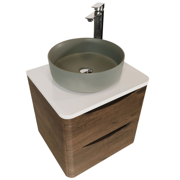 Baltimore 600mm Wall Hung Vanity Unit, Worktop, Basin &amp; Chrome Tap - Chestnut