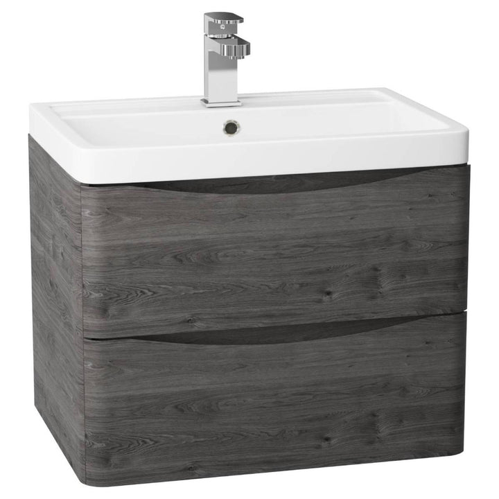 Baltimore 600mm Wall Hung Vanity Unit &amp; Basin - Graphite Oak