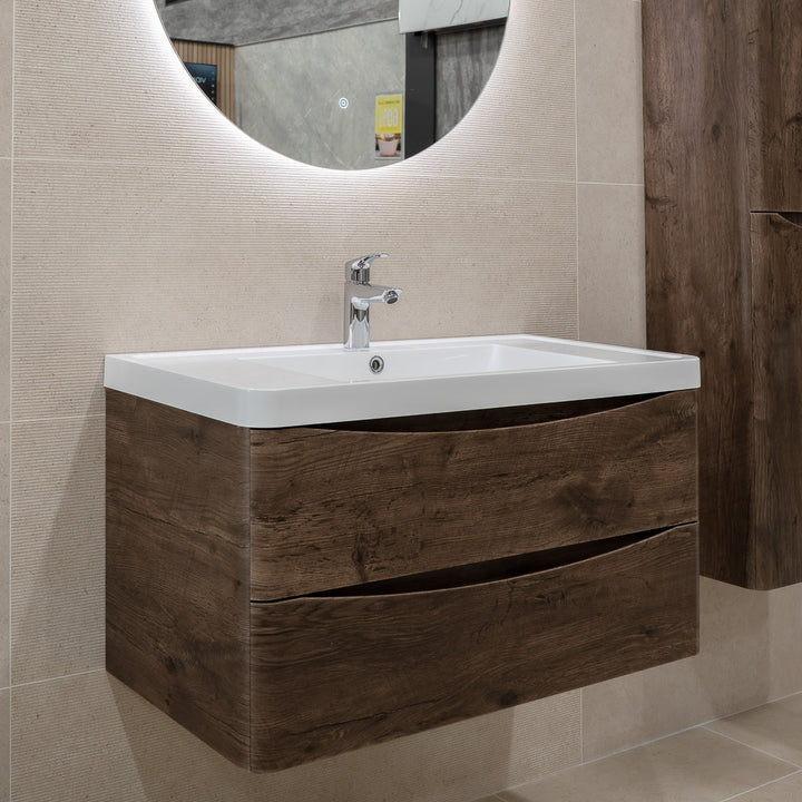 Baltimore 900mm Wall Hung Vanity Unit &amp; Basin - Chestnut