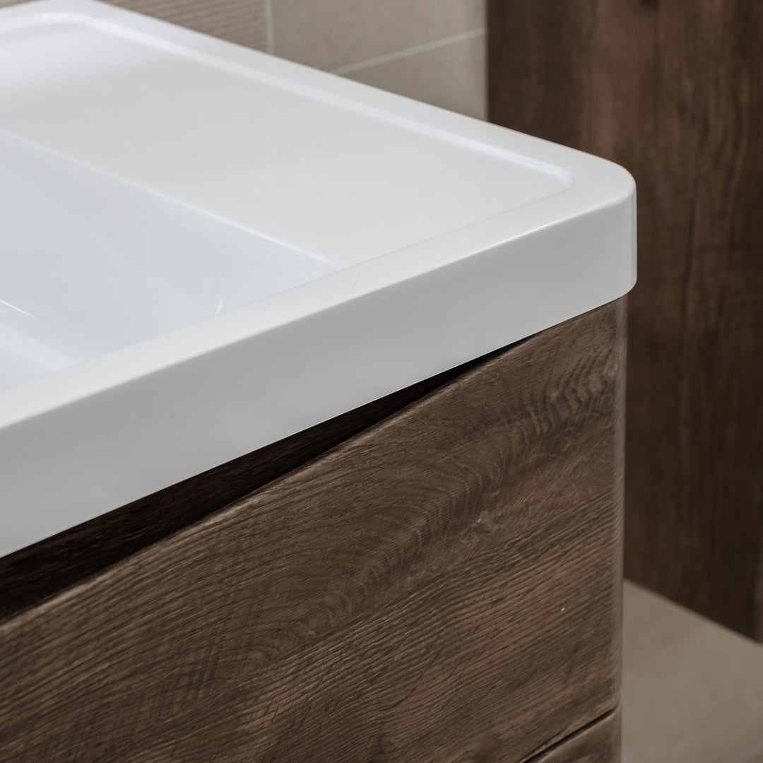 Baltimore 900mm Wall Hung Vanity Unit &amp; Basin - Chestnut