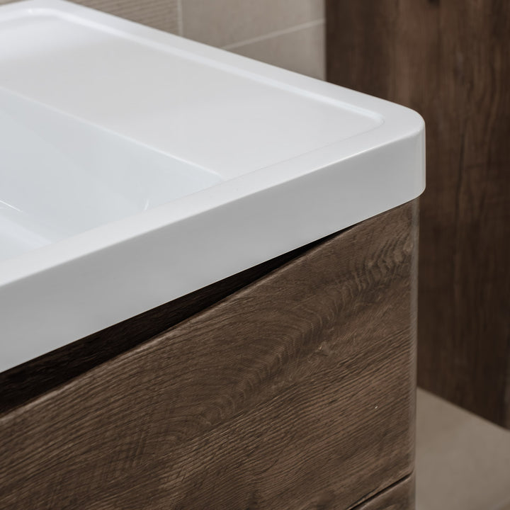 Baltimore 900mm Wall Hung Vanity Unit &amp; Basin - Chestnut
