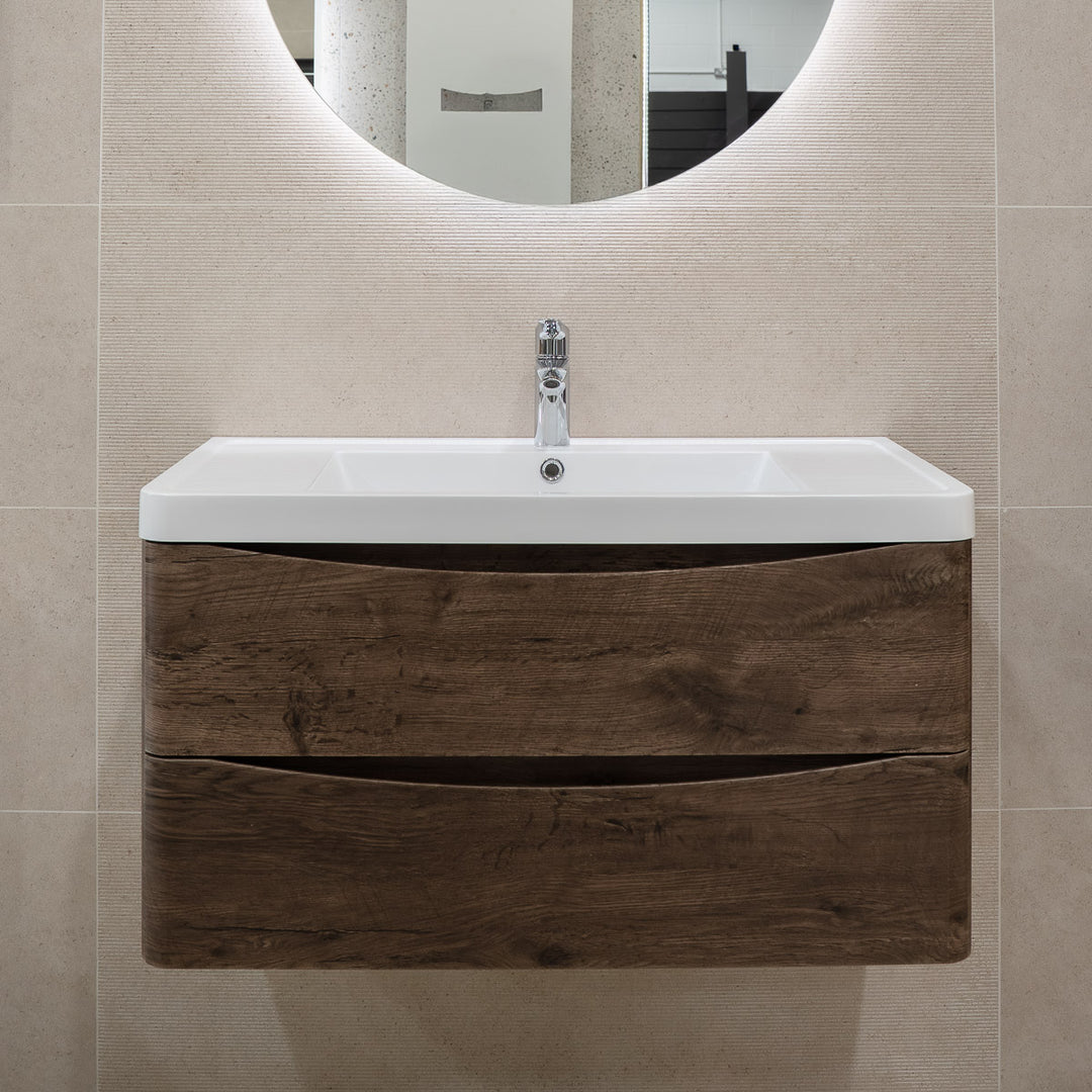Baltimore 900mm Wall Hung Vanity Unit &amp; Basin - Chestnut