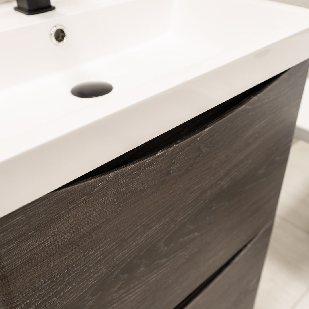 Baltimore 600mm Floor Standing Vanity Unit &amp; Basin - Graphite Oak