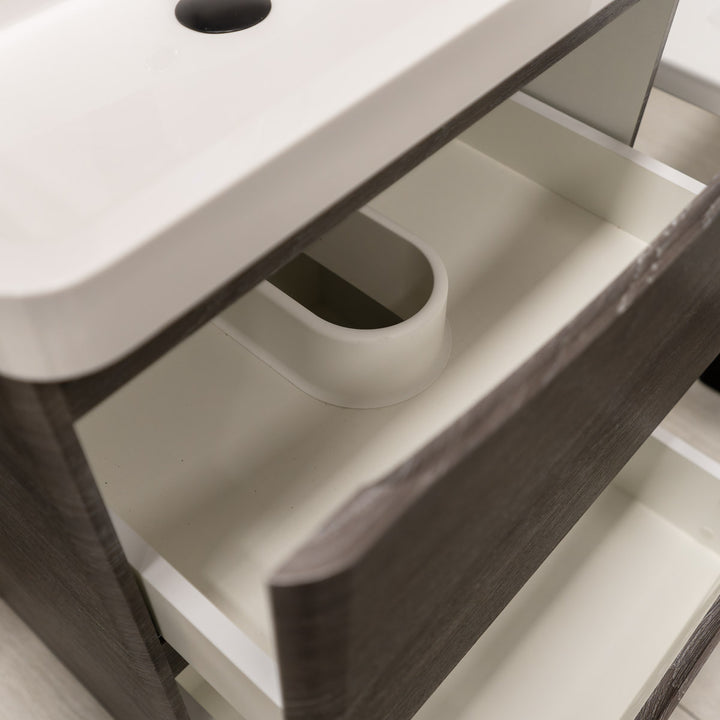 Baltimore 600mm Floor Standing Vanity Unit &amp; Basin - Graphite Oak