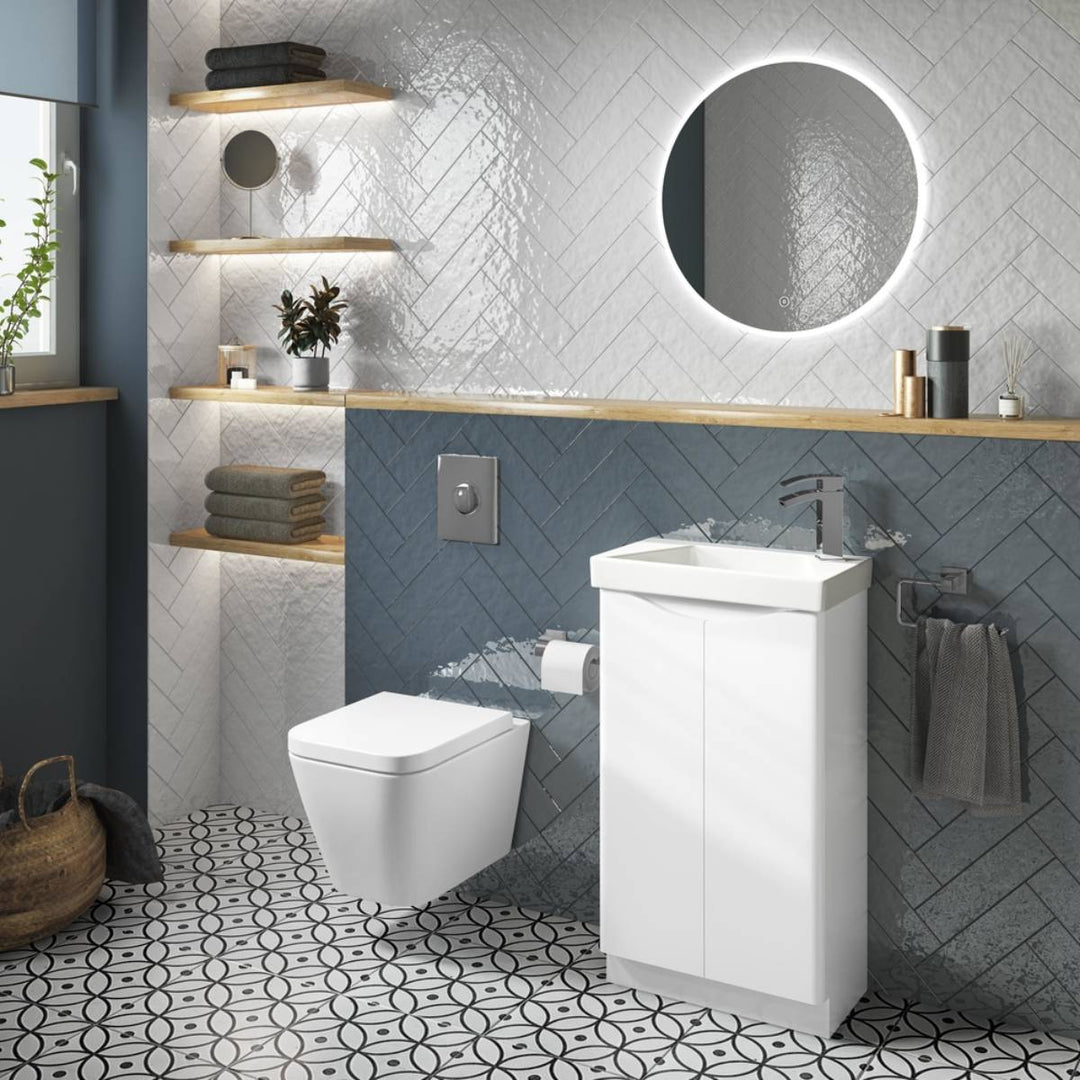 Happi 500mm Floor Standing Cloakroom Vanity Unit &amp; Basin - Gloss White