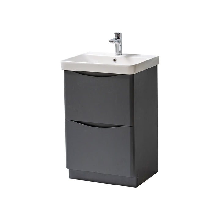 Happi 500mm Floor Standing 2 Drawer Vanity Unit &amp; Basin - Matt Grey Anthracite