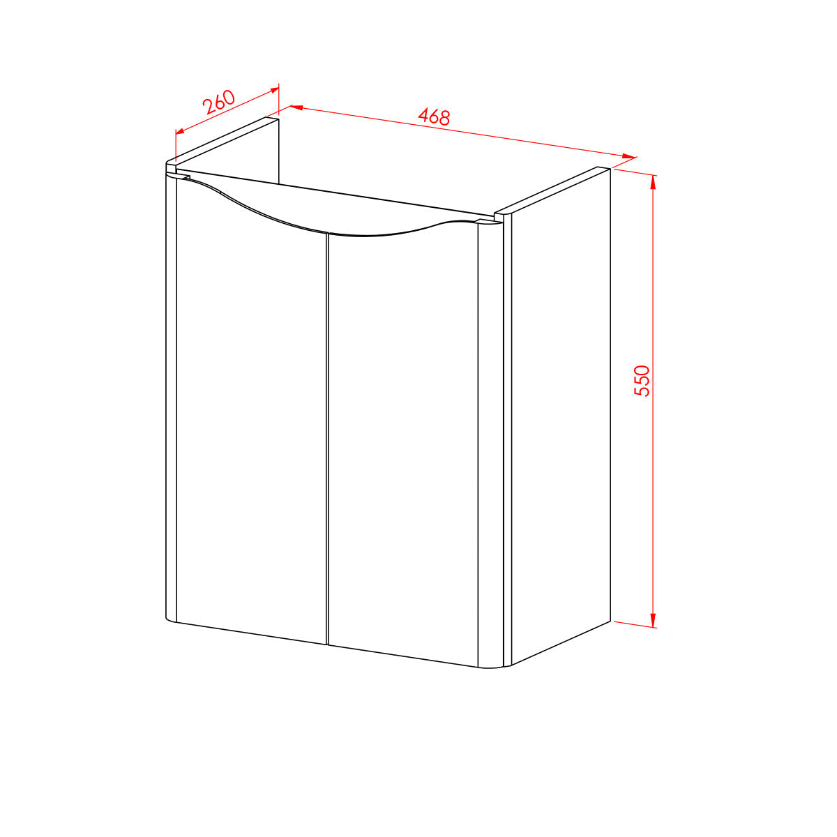 Happi 500mm Wall Hung Vanity Unit & Basin - Cobalt Blue - Technical drawing