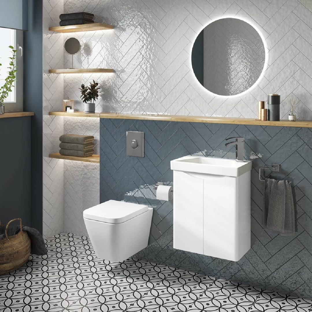 Happi 500mm Wall Hung Cloakroom Vanity Unit & Basin - Gloss White